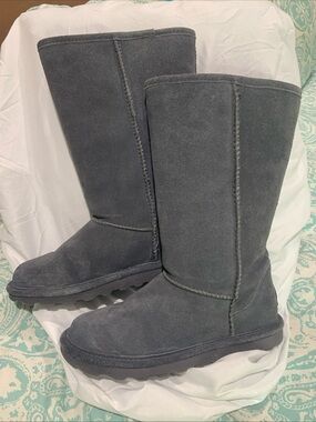 BearPaw Plush Lined Boots Sheepskin Suede/Wool- Gray